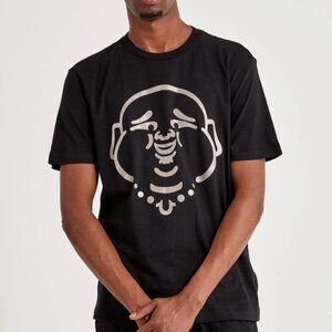 True Religion Men's Big Buddha Logo Print T-Shirt Size Medium Black